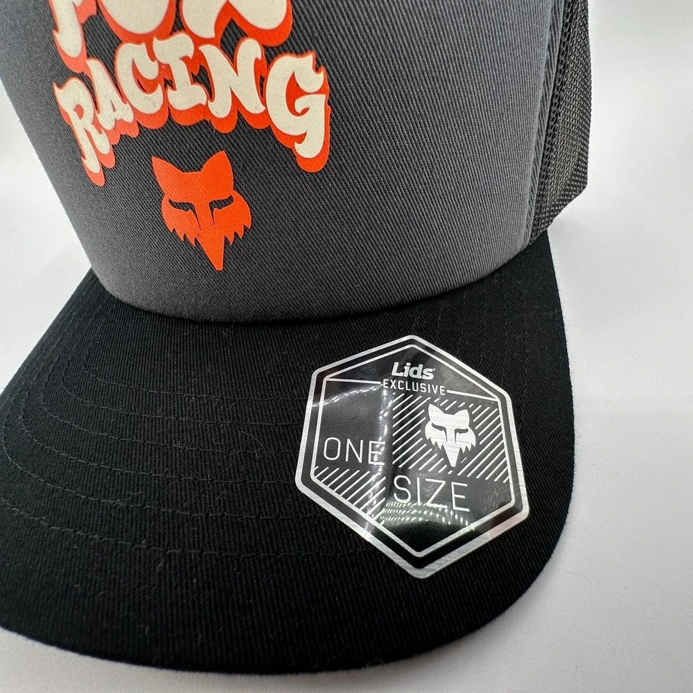 Fox Racing Racewear Mesh Trucker Snapback Hat Grey Black Adjustable Mesh Cap NEW